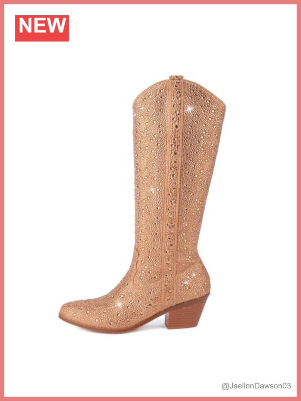 Rhinestone Western Cowboy Boots Knee High Chunky Heel Side Zipper